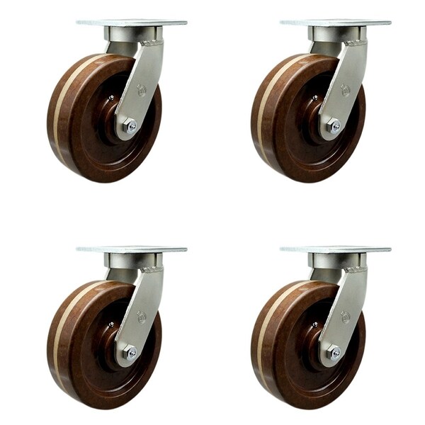 12'' Extra Heavy Duty High Temp Phenolic Wheel Swivel Top Plate Caster, 4PK